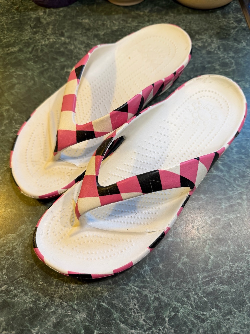 Dawgs Pink & Black Argyle Flip Flop Sandals